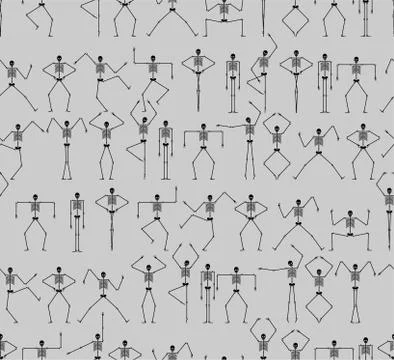 Skeleton dance pattern seamless. Skull and bone dances texture. Halloween bac Stock Illustration