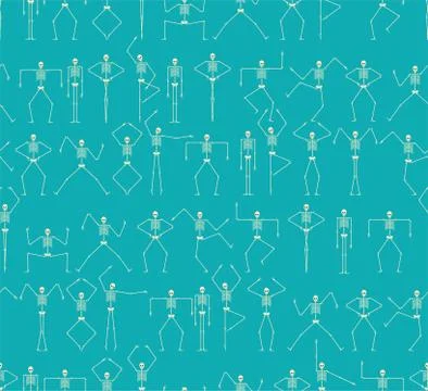 Skeleton dance pattern seamless. Skull and bone dances texture. Halloween bac Stock Illustration
