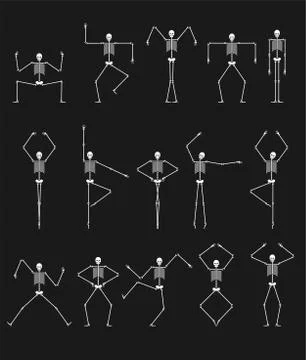 Skeleton dance set. Skull and bone dances. Different poses Vector illustratio Stock-Illustration