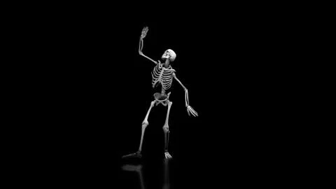 Skeleton dancing on isolated black background with reflective floor 3d illust イラスト素材