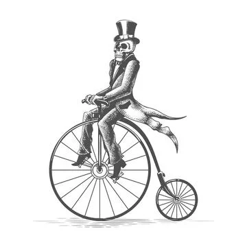 Skeleton in Dandy Clothes on a Retro Bicycle Tattoo Stock Illustration