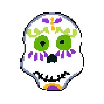Skeleton dead day skull pixel art vector illustration Stock Illustration