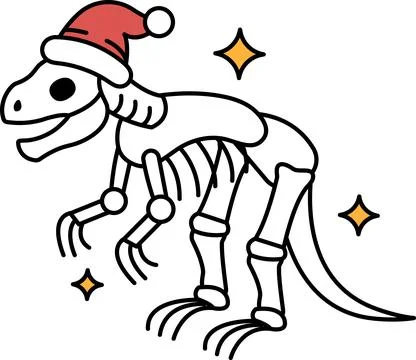 A skeleton dinosaur with a hat on its head Stock Illustration
