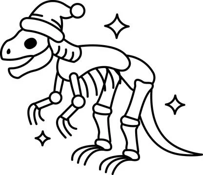 A skeleton dinosaur with a hat on its head Stock Illustration