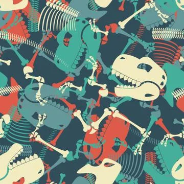 Skeleton dinosaur seamless pattern. Dino Bones ornament. Tyrannosaurus Skul.. Illustrazione stock