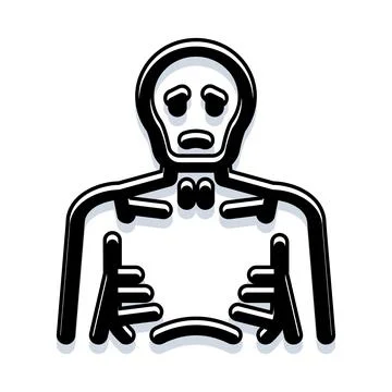 Skeleton doodle facing forward with worried expression Stock Illustration
