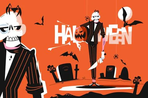 Skeleton dressed in costume Stock Illustration