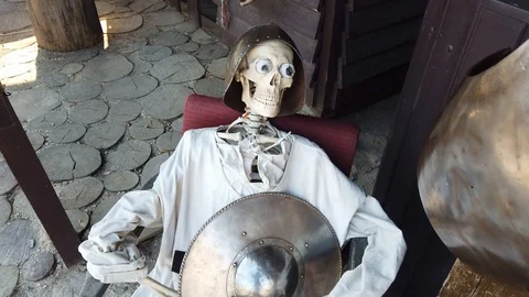 The skeleton is dressed in knightly armor Stock Footage 122387049