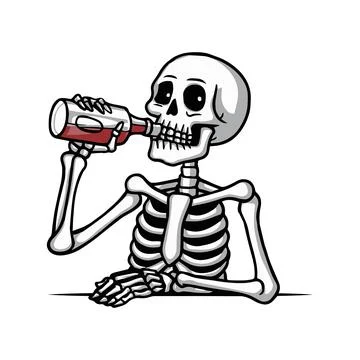 Skeleton drinking alcohol with funny quote drinking is good for health. Vector Stock Illustration
