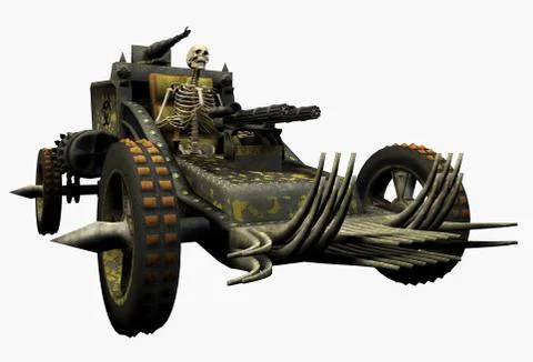 Skeleton Driving a War Machine Stock Illustration