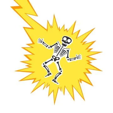 Skeleton electric shock by high voltage or lighting electrocuted caution Stock Illustration
