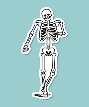 Skeleton figure walking slowly on a light blue background. Represents anato.. 스톡 일러스트