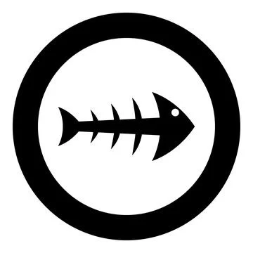 Skeleton of fish bone silhouette seafood concept fishbone icon in circle roun Stockillustratie