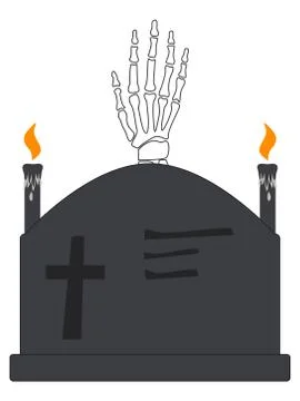 Skeleton gets up from the grave. Vector illustration for Halloween design. Stock Illustration