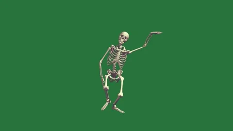 A skeleton on green background and dancing screen running isolated on green Stock Footage 336954948
