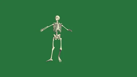 A skeleton on green background and standing in front of screen running Видео 336954990
