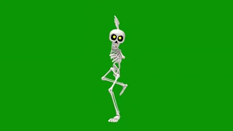 Skeleton green screen running cartoon standing dancing green screen animated Stock Footage 314068275