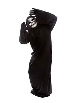 Skeleton Grim Reaper Being Scared or Frightened Stock Photos