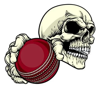 Skeleton Grim Reaper Death Cricket Ball Mascot Stock Illustration