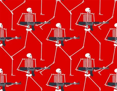 Skeleton with gun Pattern seamless. Deadly Soldier Background. Vector texture Stock Illustration