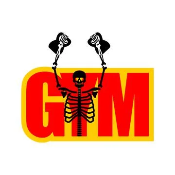 Skeleton gym logo. Hell GYM Skull and bones and sports. Sports dead man. Fi.. Illustrazione stock