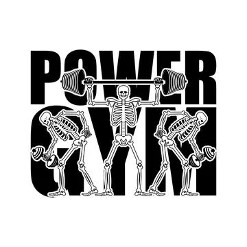 Skeleton gym logo. Hell GYM Skull and bones and sports. Sports dead man. Fi.. 스톡 일러스트