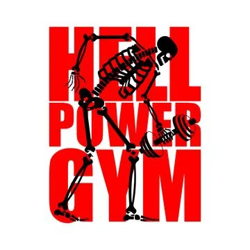 Skeleton gym logo. Hell GYM Skull and bones and sports. Sports dead man. Fi.. 스톡 일러스트