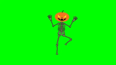 A skeleton with a Halloween pumpkin head that is dancing and moving Video stock 285959825