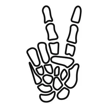 Skeleton hand creating peace sign gesture outline Stock Illustration