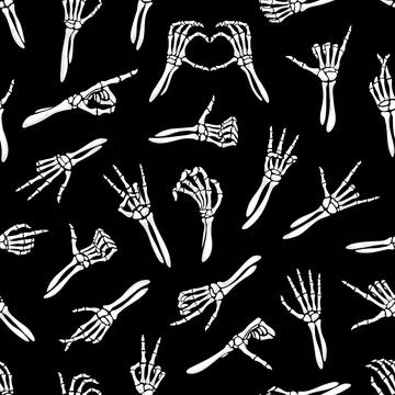 Skeleton hand gesture seamless pattern background Stock Illustration