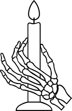 Skeleton Hand Holding Candle Line Icon Stock Illustration