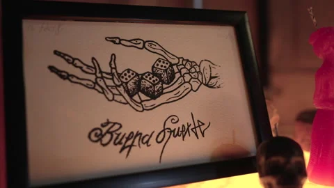 Skeleton Hand Holding Dices On Palm Tattoo Pattern In A Frame At The Stock Footage 233582796