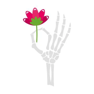 Skeleton hand holding flower. Vector Stock Illustration