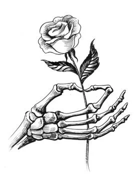 Skeleton hand with a rose Stock Illustration