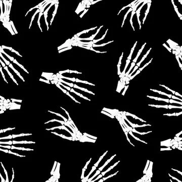 Skeleton hand seamless pattern on black background. halloween bones pattern b Stock Illustration