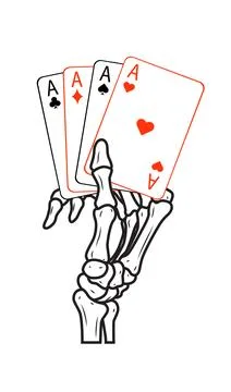 Skeleton hand whit the four ace cards of the deck in illustrator Stock Illustration