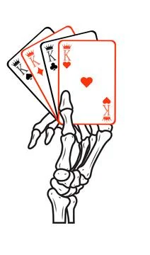 Skeleton hand whit the four king cards of the deck in illustrator Stock Illustration