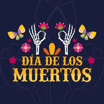 Skeleton hands flowers butterflies. Vector Stock Illustration