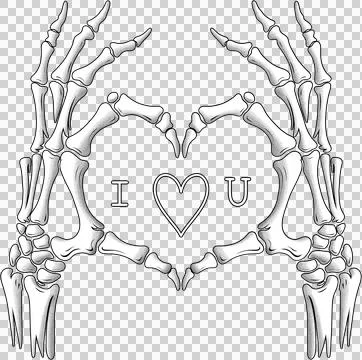 Skeleton hands making heart shape with i love you text Stock Illustration