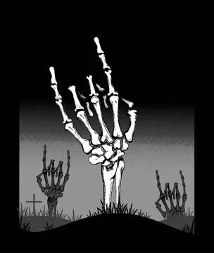 Skeleton hands with rock gesture. Print for t shirt. Vector illustration. Stock Illustration