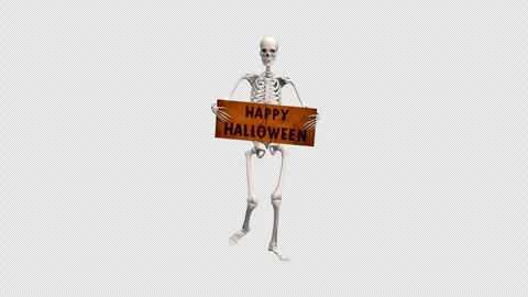 Skeleton Happy Halloween – 3d render looped with alpha channel. Stock Footage 281052056