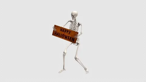 Skeleton Happy Halloween – 3d render looped with alpha channel. Stock Footage 281052513