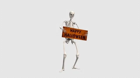 Skeleton Happy Halloween – 3d render looped with alpha channel. Stock Footage 281052896