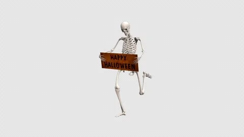 Skeleton Happy Halloween – 3d render looped with alpha channel. Video stock 281053131