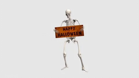 Skeleton Happy Halloween – 3d render looped with alpha channel. Stock Footage 281053333