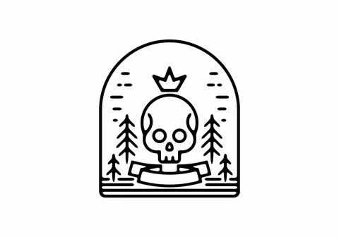 Skeleton head with crown line art badge Illustrazione stock