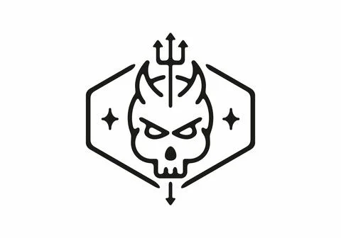 Skeleton head of devil with spear line art illustration Illustrazione stock