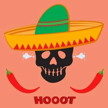 Skeleton head with sombrero Stock Illustration
