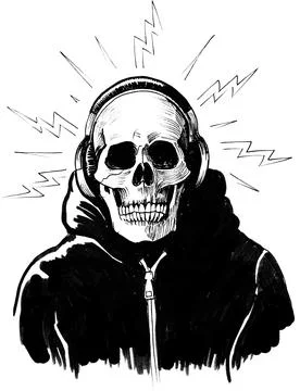 Skeleton in headphones Illustrazione stock