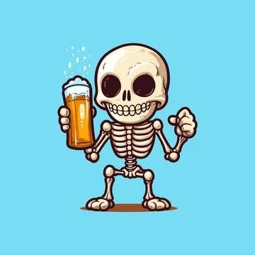 Skeleton holding a bottle of beer Illustrazione stock